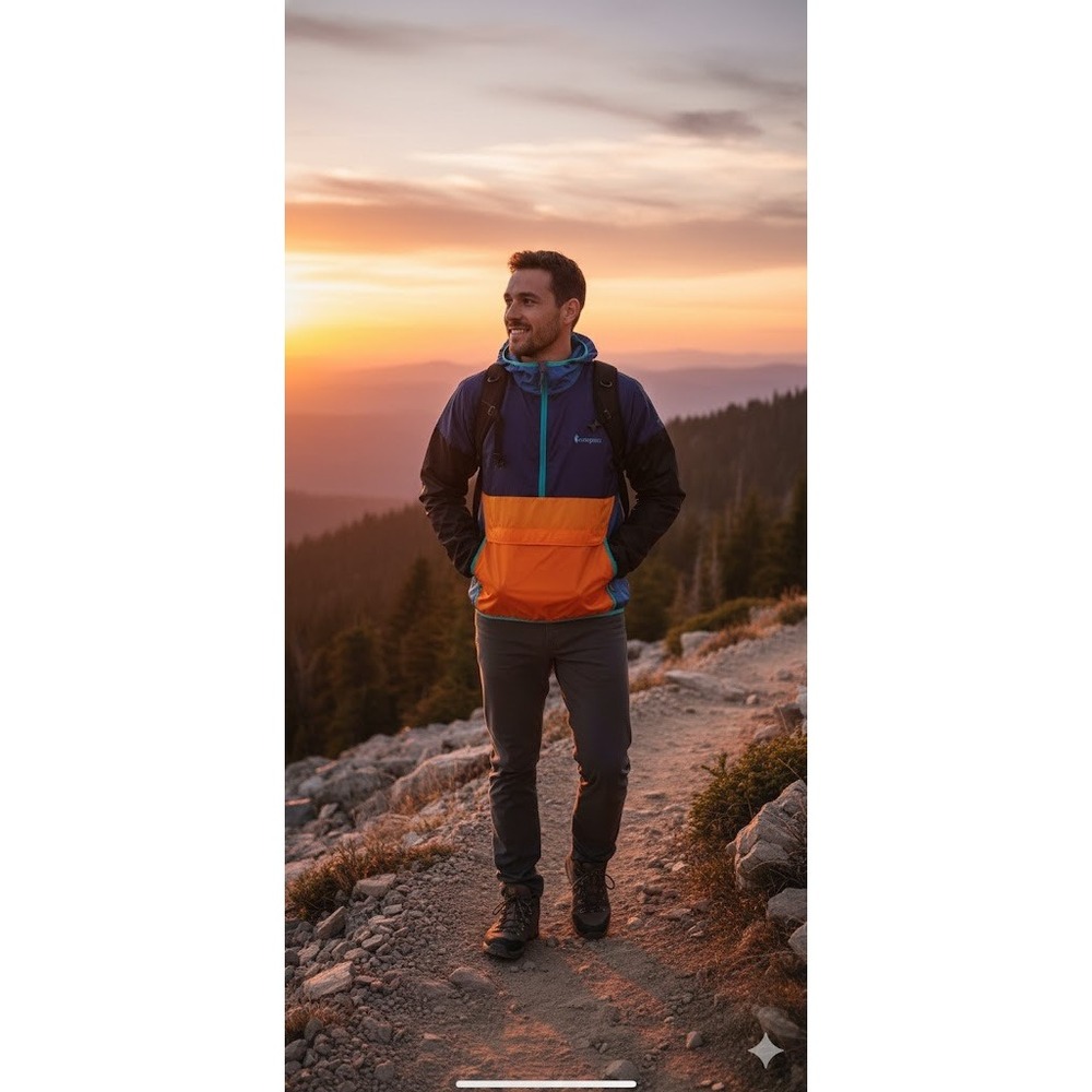 Cotopaxi Colorblock Anorak Jacket Teal Blue Orange Yellow Black Hooded Pullover